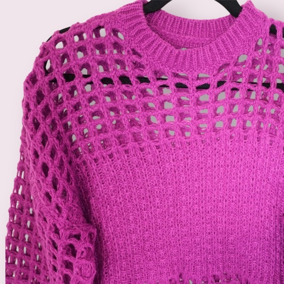 Womens Purple Crochet Knit Sweater Dress Midi Pullover Long Sleeve Open Knit OS - Picture 8 of 9